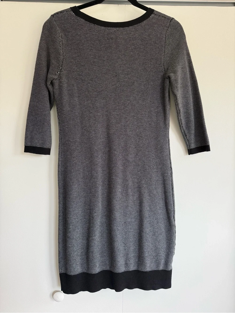 Ann Taylor Black White Knit Sweater Dress XS 3/4 Sleeve
